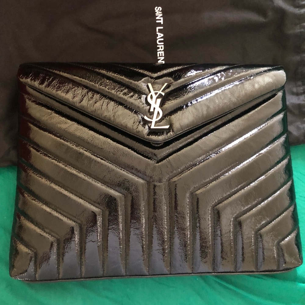 New YSL Saint Laurent loulou large document bag in quilted patent leather